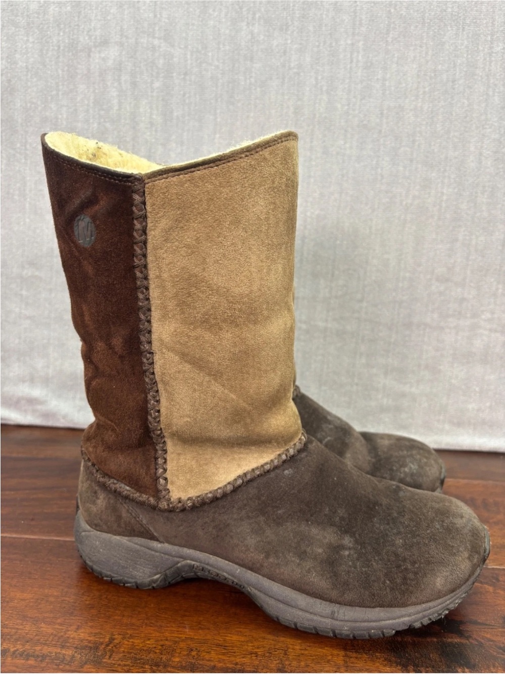Merrell Encore Stitch High Espresso Suede Shearling Winter Mid Boots Womens 6.5